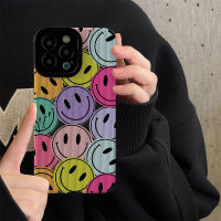 เคสโทรศัพท์หน้ายิ้มหลากสีสำหรับ iPhone 14/13/12/11 Pro Max 12 13 Mini 6 6S 7 8 Plus X XR XS Max ปลอกกันกระแทกแบบนิ่มฝาครอบโทรศัพท์แฟชั่นที่สร้างสรรค์พร้อมเลนส์คลุมทั้งหมดฝาครอบป้องกันกล้อง