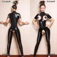 【ชุดชั้นใน】 [Newyear] Latex Catsuit Bodysuit Ladies Club Costume Lingerie Crotchless Romper Jumpsuit [TH]