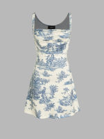 Cider Toile de Jouy Ruched Mini Dress