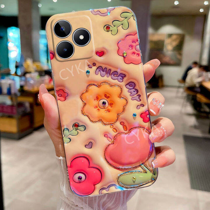 เคส-blu-ray-พลอยเทียม-realme-c53นิ่มเคสโทรศัพท์-oppo-realme-c53ลายดอกไม้ฝาครอบคู่ปกป้องกล้อง-realmic53