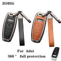 ZOBIG คีย์ Fob 3ปุ่มสำหรับ Audi A8 A6 A7 C8 E-Tron 2019 2021 Keyless Remote Key Holder สังกะสีอัลลอยหนังแท้พร้อมพวงกุญแจ