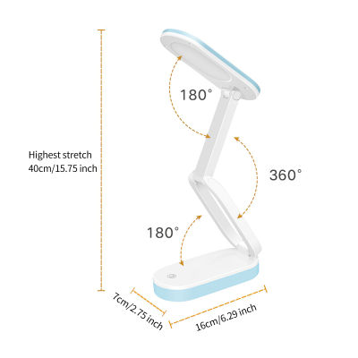 Table Light Blue 26 LED Folding USB Rechargeable with Stepless Dimming Desktop Reading Lamp Bedside Lamp for Home Office Library