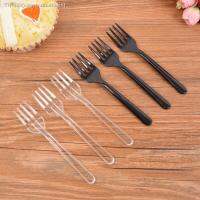 ☾♗ 50/100pcs 11.5cm Disposable Black Transparent Fork Cake Fruit Four Teeth Fork Birthday Party Wedding Cake Dessert Accessories