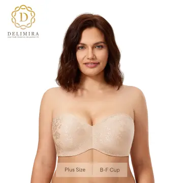 DELIMIRA Women's Strapless Bra Unlined Underwire Minimizer Plus Size  Support