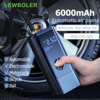 Newboler ปั๊มไฟฟ้าไร้สาย150PSI 6000MAh เครื่องสูบยางแสดงผลแบบดิจิตอลพร้อมคอมเพรสเซอร์ที่สูบลมจักรยานรถยนต์รถจักรยานยนต์ไฟแอลอีดีแบบพกพา