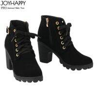 Fashion Women High Heel Lace Up Side Zipper Buckle Ankle Boots Suede Shoes