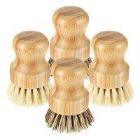 4 Pcs Bamboo Dish Brush,Coconut Bristles Pot Brushes for Cast Iron Skillet Kitchen Sink Bathroom Cleaning,2 Colors