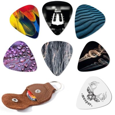 Medium Guitar Picks Set With Iron Box Picks Holder Art Printing Design Gift For Bass Electric Acoustic Guitars