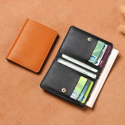 【CC】Small Wallet for Women Short Simple Womens Purse with Buttons Ultra Thin Credit Card Bag Coin Purse Solid Color PU Leather