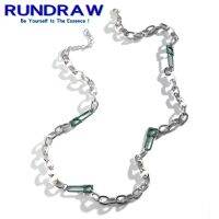 【Transparent thinking】 Rundraw แฟชั่นสีเงินผู้ชายสีเขียวขาสร้อยคอไทเทเนียมเหล็กโซ่โลหะผสมพรรคเครื่องประดับของขวัญสร้อยคอ