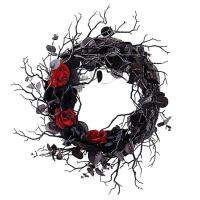 Halloween Wreaths For Front Door Red Rose Black Eucalyptus Wreath Door Hanger Decorative Artificial Garland Wreath for Home and Party Halloween Front Door effectual