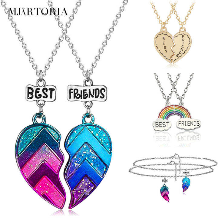 MJartoria Unisex 2 Pcs BFF Necklace Womens Heart Pendant Best Friend ...