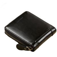 Mens Leather Bifold Zip Wallet Small Short Coin Wallet Card Wallet for Men