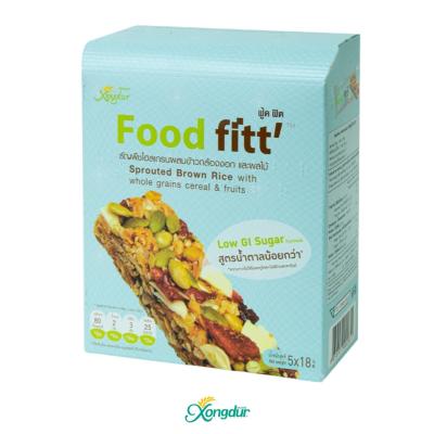 Food Fitt ฟู้ด ฟิต ธัญพืชโฮลเกรนผสมข้าวกล้องงอก และผลไม้ สูตรน้ำตาลน้อยกว่า (บรรจุ 5 ชิ้น) Xongdur ซองเดอร์