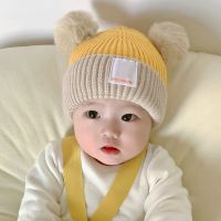 【YD】 Knitted Baby Hat Cartoon Pompom Beanie Cap Infant Boy Warm Ear Protection Toddler Kids Crochet Bonnet