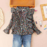 Fashion Shirts for Teenage Girls Flower Print Button Blouses Toddler Girl Fall Clothes Cotton Children Ruffle Sleeve Tops 2-16Y