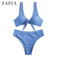 ZAFUL Tie Front Ribbed Bikini Set Swimsuit Wire Free Swimwears Padded Swimsuit Women Bathing Suit