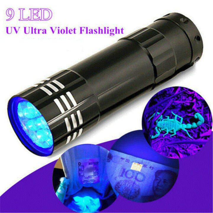 ไฟฉายฟลูออเรสเซนต์ขนาดเล็กอเนกประสงค์9-uv-led-อัลตราไวโอเลตน้ำหนักเบาพกพาสะดวกโคมไฟฉุกเฉินกันน้ำสำหรับกลางแจ้ง