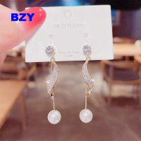 BZY เวอร์ชั่นเกาหลีใหม่ Rhinestone ยาวพู่ต่างหูมุกผู้หญิงที่เรียบง่ายต่างหูเงินทองพรรคเครื่องประดับของขวัญที่สวยงาม