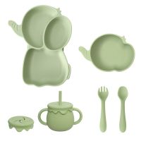 4/5/6 PCS BPA Free Baby bibs Cartoon elephant Bowls Plates Spoons fork sets bebe cup dinner Dishes feeding baby stuff Bowl Fork Spoon Sets