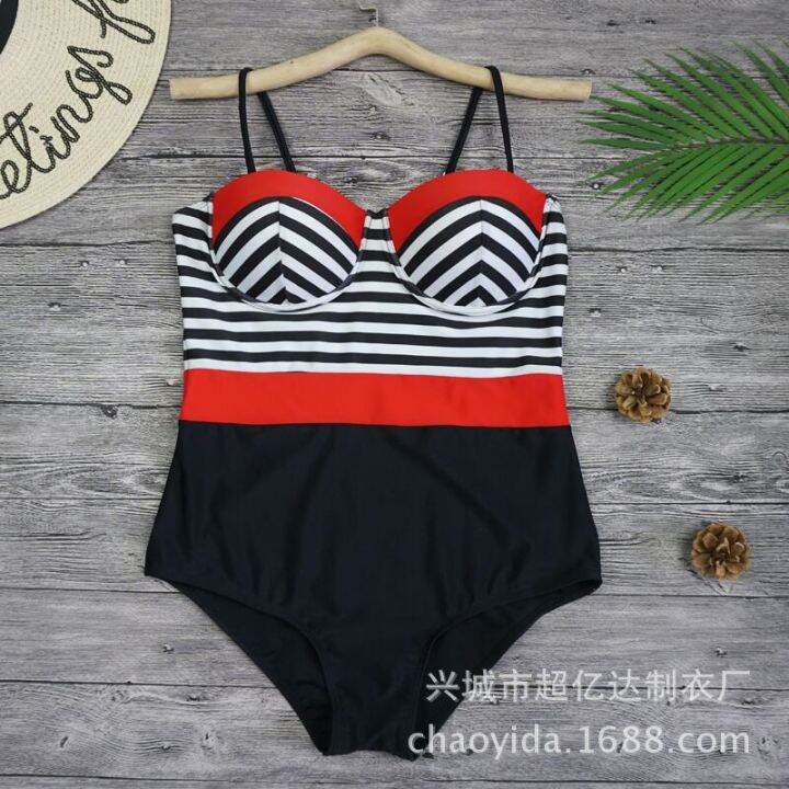 bikini-swimwear-plus-size-stripes-swimsuit-cod