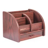 P7Glosen 5-Grid Wooden Desk Organizer Multi-Functional Pen Holder Box Home Office Supply Storage Rack