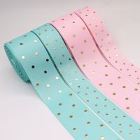 【hot】！ 5 yards 1  25MM Gold Dots Printed Grosgrain Hair Bows Crafts Accessories M19080601