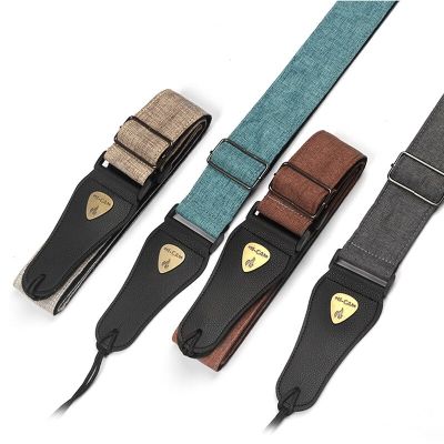 ‘【；】 Cotton And Linen Double-Layer Strap Simple And Elegant Plain Series Acoustic Guitar Electric Guitar Bass Adjustable Guitar Strap
