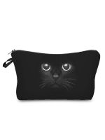 Fashion Black Big Eyes Cat Printed Makeup Bag Lovely Student Pencil Case Waterproof Multifunction Outdoor Practical Coin Purse