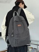 Uniqlo High-end 2023 NEW Back Zipper Backpack Hong Kong Style Retro Schoolbag Mens Japanese Large-capacity High School Students Canvas Backpack  schoolbag New