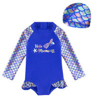 2~10Y Girls Swimwear Toddler Baby Swimsuit with Cap Children Mermaid Wetsuit Kids Beach Wear Girls Bathing Suit Pool