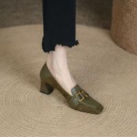 top●coach shoes High heels female in 2022 the new coach a pedal small leather shoes British wind restoring ancient ways of French green single woman shoes