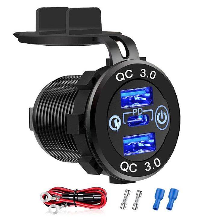 12V/24V Triple USB C Car Charger Socket USB Outlets PD amp; 18W QC3.0 ...