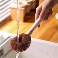 Coconut Palm Pot Brush Solid Wood Handle Non-stick Oil Household Kitchen Cleaning Dish Washing Artifact Long Handle Washing Pot