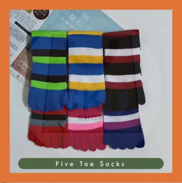 Womens Girls Cotton Five Finger Toe Socks Muliticolor Striped Anti-slip  Socks