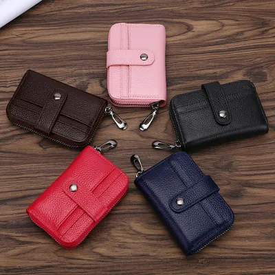 Mens Card Holder Leather Card Wallet Zipper Card Holder Genuine Leather Credit Card Wallet RFID Blocking Card Holder