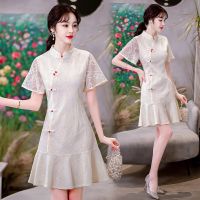 Jodie ใหม่ Elegant Retro Slim แขนสั้น Qipao Lace ชุดจีนแบบดั้งเดิม Cheongsam ผู้หญิง Clothes