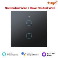 Tuya ไวไฟสวิตช์ฝาผนังฉลาดไฟระบบสัมผัสยุโรป/สหรัฐควบคุมด้วยเสียงสวิตช์ควบคุมผ่านwifi ชีวิตอัจฉริยะ Alexa Google Home