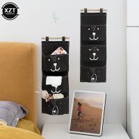 3 Pockets Cute Wall Mounted Storage Bag Closets Organizers Cotton and Linen Hanging Clothes Storage Bag Children Room Home Pouch