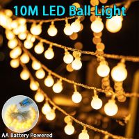 {ItalyNest shop}แถบโคมไฟไฟ Led 80LED 10M สายไฟส่องสว่างแบบบอลไฟประดับสวยงามแสงเต๊นท์แคมป์ปิ้งแบบกันน้ำเดือนรอมฎอน