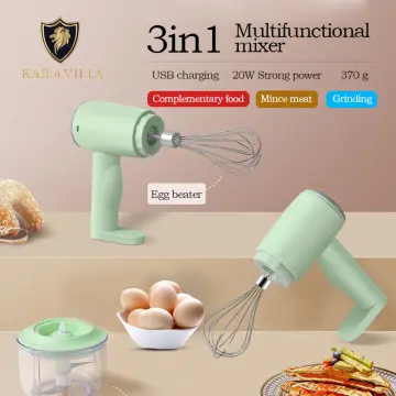 Electric Cordless Hand Mixer 3 Speed Kitchen Handheld Mixer 20W with Egg  Beater for Baking