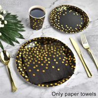 ▪﹊ 40pcs Bar Table Decor Party Supplies Gold Dot Graduation Paper Napkin Fashion Birthday Luncheon Retro Serviettes Pre Folded