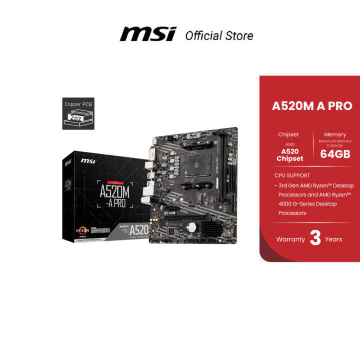 MSI MOTHERBOARD (เมนบอร์ด) A520M-A PRO AM4 DDR4 | Lazada.co.th
