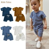 Toddler Baby Boys Girls Cotton Linen Shorts Set Solid Infant Short Sleeve T-Shirt Top+Elastic Waist Pants 2PCS Kids Solid Outfit  by Hs2023