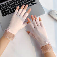 Women Summer Sexy Lace Flower Cotton Sunscreen Anti-UV Thin Cycling Drive Breathable Non-Slip High Elasticity Half Finger Gloves