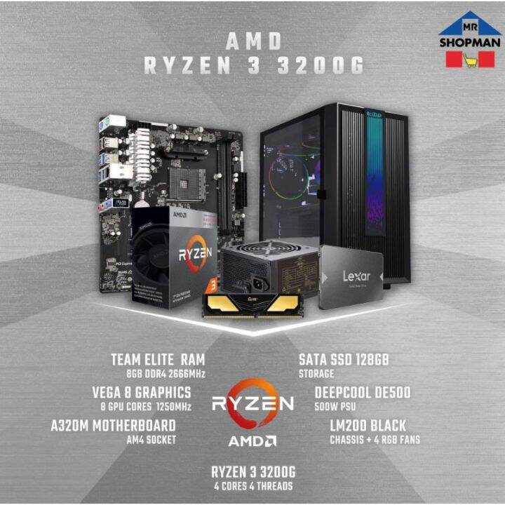 AMD Ryzen 3 3200G Desktop Computer System Package PC Build Bundle