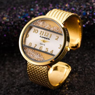 ◆ แฟชั่นผู้หญิงสีทองสร้อยข้อมือกำไลนาฬิกาลำลองสแตนเลส Rhinestone คริสตัลสุภาพสตรีนาฬิกานาฬิกาผู้หญิง Bayan Kol Saati