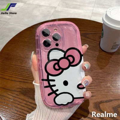 JieFie เคสโทรศัพท์สบู่ลาย Hello Kitty,สำหรับ Realme 5 / Realme 5i / Realme 6i / Realme 5S / Realme 10 Soft TPU กรอบรองรับการกระแทกโปร่งใสป้องกันการตกและกันกระแทกฝาครอบโทรศัพท์