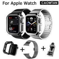 สายรัดข้อมือสเตนเลส41มม. 45มม. + เคส,สายรัดข้อมือโลหะผีเสื้อสำหรับ Apple Watch Serie7 Se 6 5 4 3 2สายสำหรับ44มม. 40มม. 42มม./38มม.