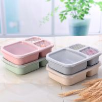 ▪○۩ Lunch Box Wheat Straw Dinnerware Food Storage Container Children Kids School Office Portable Bento Box Lunch Bag Microwave